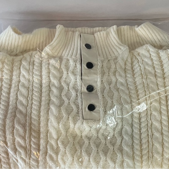 Men’s Sweater, New Size Medium, White with Brown Coller and Elbow Pads - Picture 5 of 8